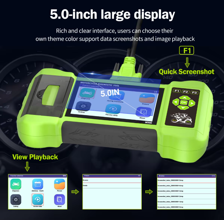 M300 Motorcycle Scanner with Printer - Handheld Diagnostic Tool for BMW, Harley, Ducati, Live Data, Fault Code Reader
