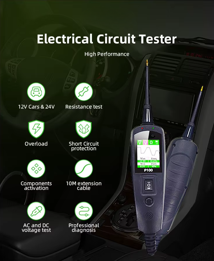 Automotive Circuit Tester - 0-70V Electrical Diagnostic Tool with TFT Display, Short Circuit Detection, 10M Cable for Cars & Trucks