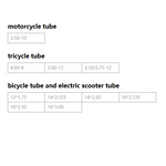 Inner Tube - Motorcycle / Tricycle / Bicycle (3.50-10, 4.00-8, 3.00-12, 3.50/3.75-12, 12*1.75, 14*2.125, 14*2.50, 16*2.125, 16*2.50, 16*3.00) Inner tube