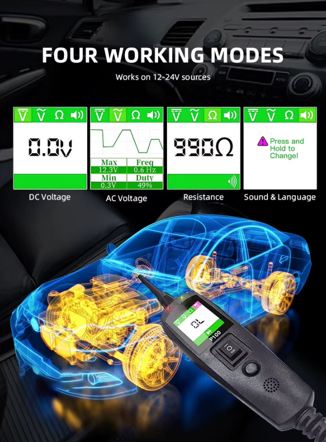 Automotive Circuit Tester - 0-70V Electrical Diagnostic Tool with TFT Display, Short Circuit Detection, 10M Cable for Cars & Trucks