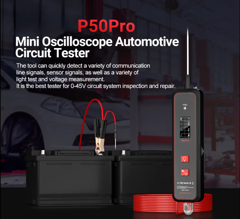 P50Pro Mini Oscilloscope Automotive Circuit Tester - 0-45V AC/DC Detection, 200KHz Bandwidth, TFT Display, 5W Test Lamp