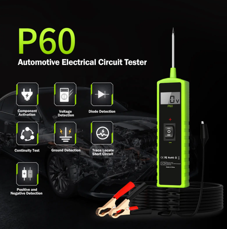 P60 Automotive Electrical Circuit Tester - 6-30V Diagnostic Tool with LED Display, Short Circuit Tracing, Component Activation