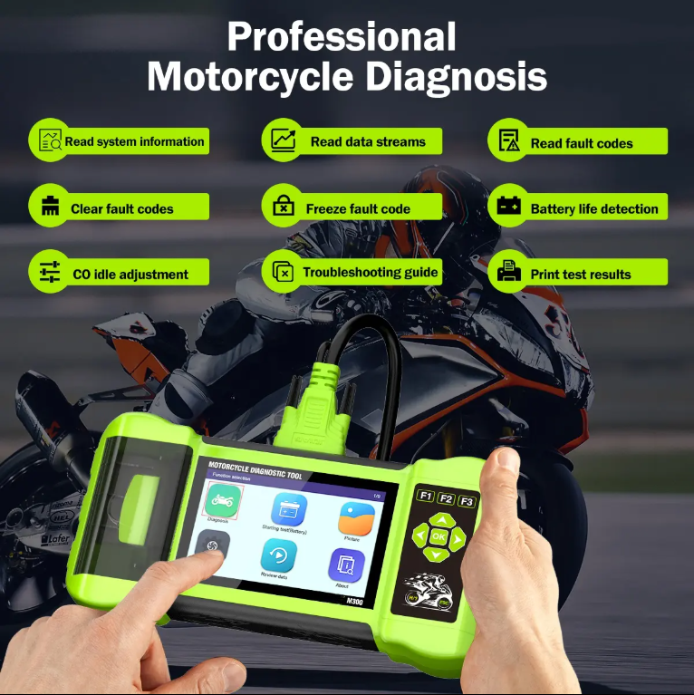 M300 Motorcycle Scanner with Printer - Handheld Diagnostic Tool for BMW, Harley, Ducati, Live Data, Fault Code Reader