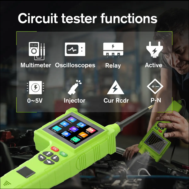 Smart Hook P200 Pro Circuit Tester - 9-48V Intelligent Diagnostic Tool with LCD, Oscilloscope, Injector Testing