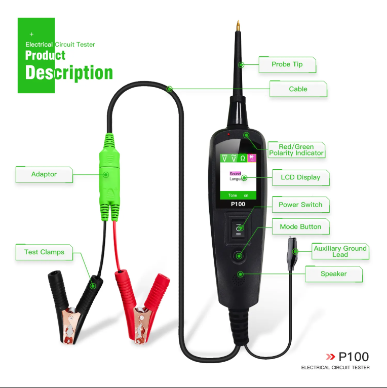 Automotive Circuit Tester - 0-70V Electrical Diagnostic Tool with TFT Display, Short Circuit Detection, 10M Cable for Cars & Trucks