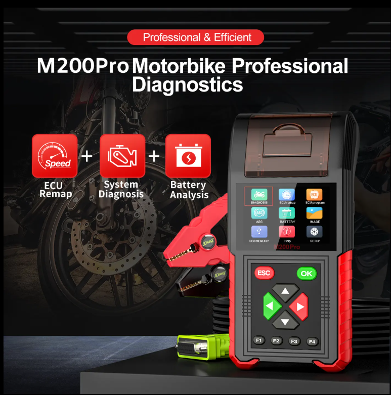 M200 Pro Motorcycle Scanner - Handheld Diagnostic Tool with ECU Remap, Honda Yamaha Compatible, WiFi, Battery Testing