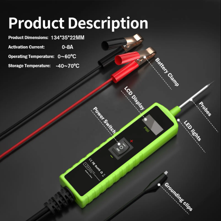 P60 Automotive Electrical Circuit Tester - 6-30V Diagnostic Tool with LED Display, Short Circuit Tracing, Component Activation