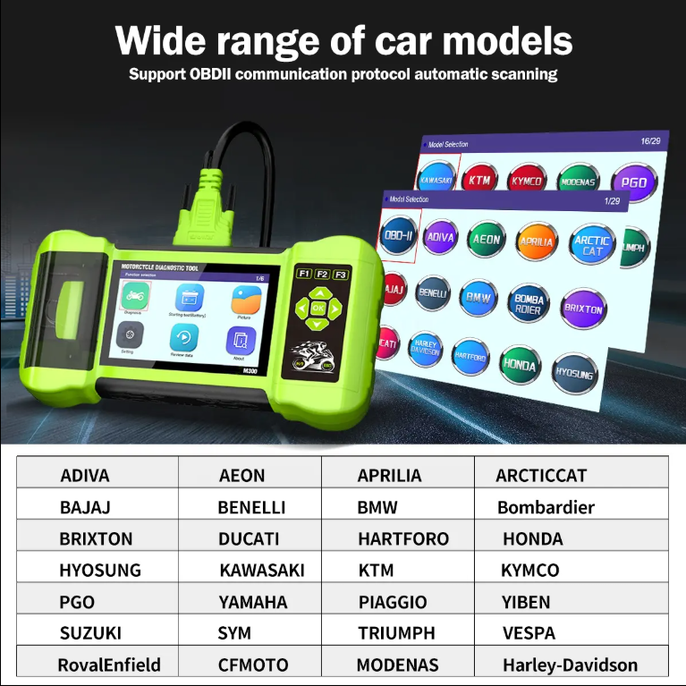 M300 Motorcycle Scanner with Printer - Handheld Diagnostic Tool for BMW, Harley, Ducati, Live Data, Fault Code Reader