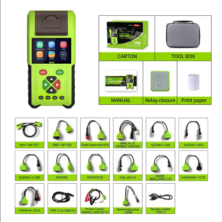 M200 Motorcycle Scanner - Handheld Diagnostic Tool for Honda, Yamaha, BMW with WiFi, Battery Testing, Thermal Printer