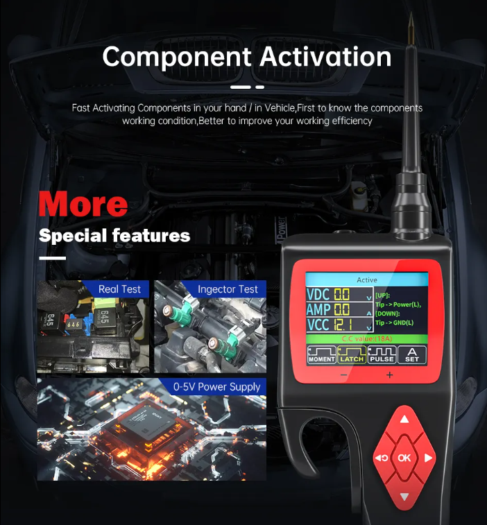 P-Series Automotive Diagnostic Tool - Multifunctional Circuit Tester with Oscilloscope, 0-5V Power, Relay & Injector Testing