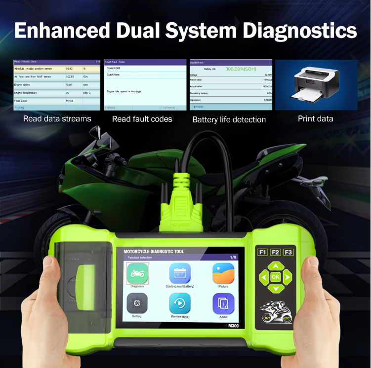 M300 Motorcycle Scanner with Printer - Handheld Diagnostic Tool for BMW, Harley, Ducati, Live Data, Fault Code Reader