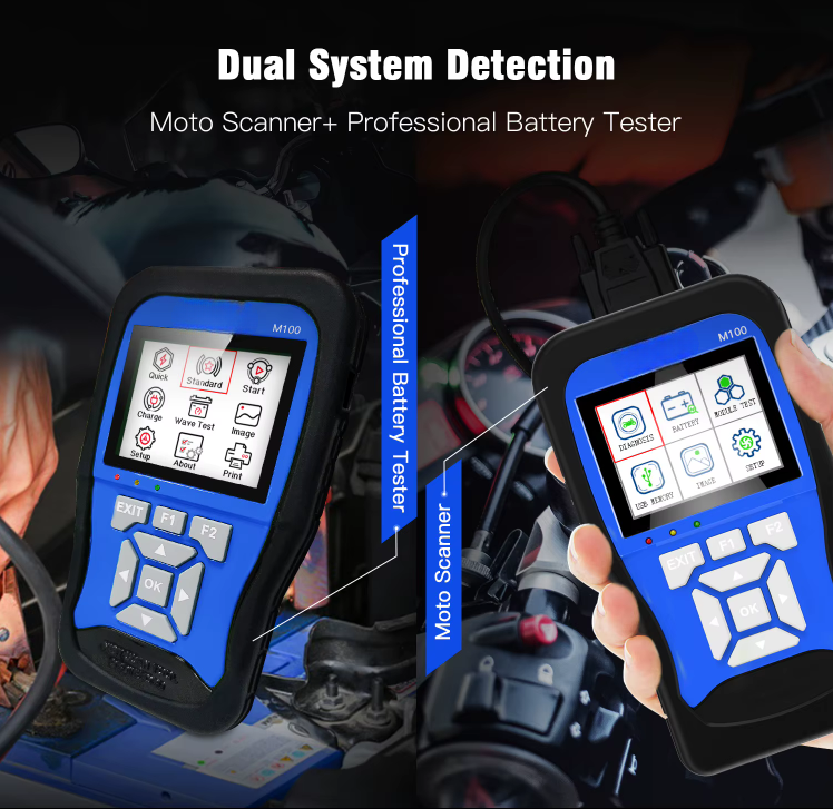 M100 Motorcycle Diagnostic Scanner - Handheld Tool for Honda, Yamaha, Suzuki, OBDII with Live Data, Fault Code Reset