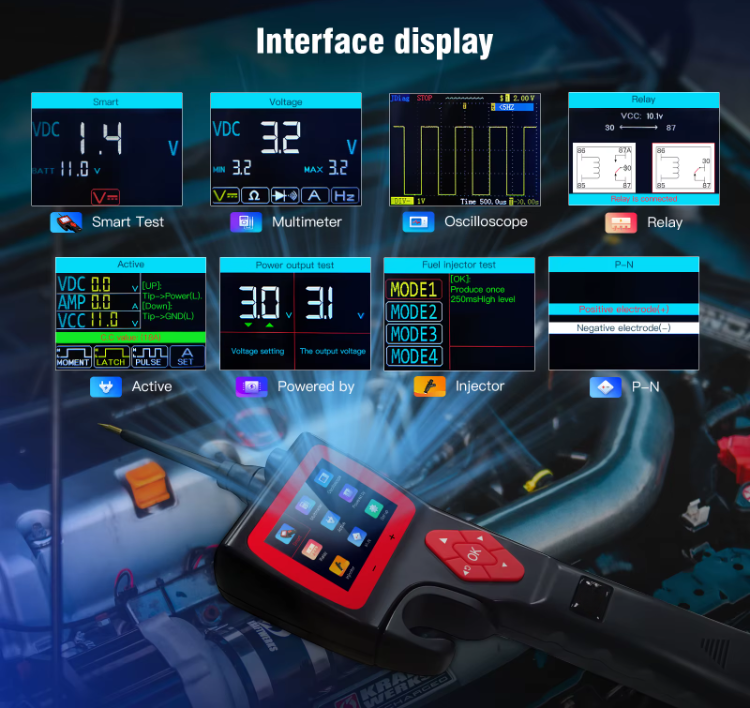 P-Series Automotive Diagnostic Tool - Multifunctional Circuit Tester with Oscilloscope, 0-5V Power, Relay & Injector Testing