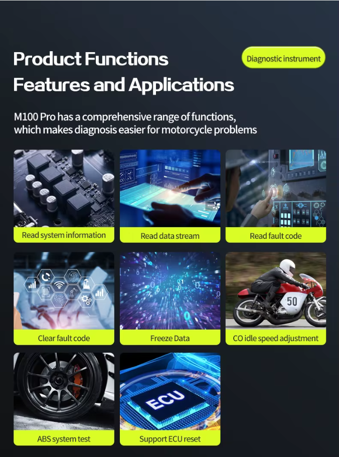 M100 Pro BMW Motorcycle Scanner - OBD2 Diagnostic Tool with Fault Code Reader, ABS Testing, Battery Tester