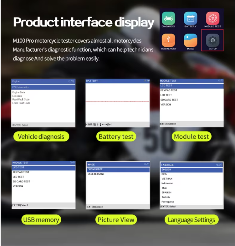 M100 Pro BMW Motorcycle Scanner - OBD2 Diagnostic Tool with Fault Code Reader, ABS Testing, Battery Tester